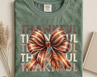 Thankful Thanksgiving Shirt, Coquette Fall Bow Tee, Cute Friendsgiving Outfit, Autumn Gift for Women