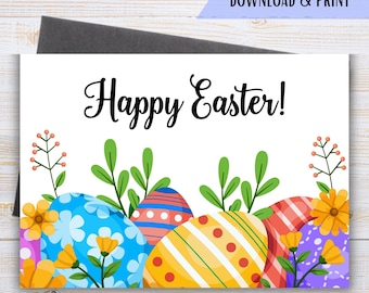Printable Happy Easter Card, Easter Eggs Card, Spring Greeting Card, Christian Easter Card, Instant Download PDF