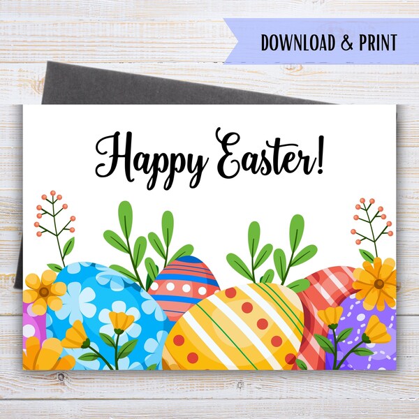 Carte imprimable Joyeuses Pâques, carte d'oeufs de Pâques, carte de voeux de printemps, carte chrétienne de Pâques, téléchargement immédiat PDF