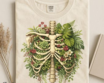 Skeleton Plant Body Shirt, Botanical Rib Cage Tee, Plant Lover Mom Gift, Cottagecore Monstera Leaf Shirt