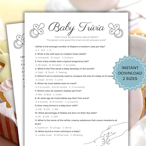 Baby Trivia Game Printable, Baby Shower Games for Guests, Gender Neutral & Baby Shower Activity, Instant Download Baby Quiz