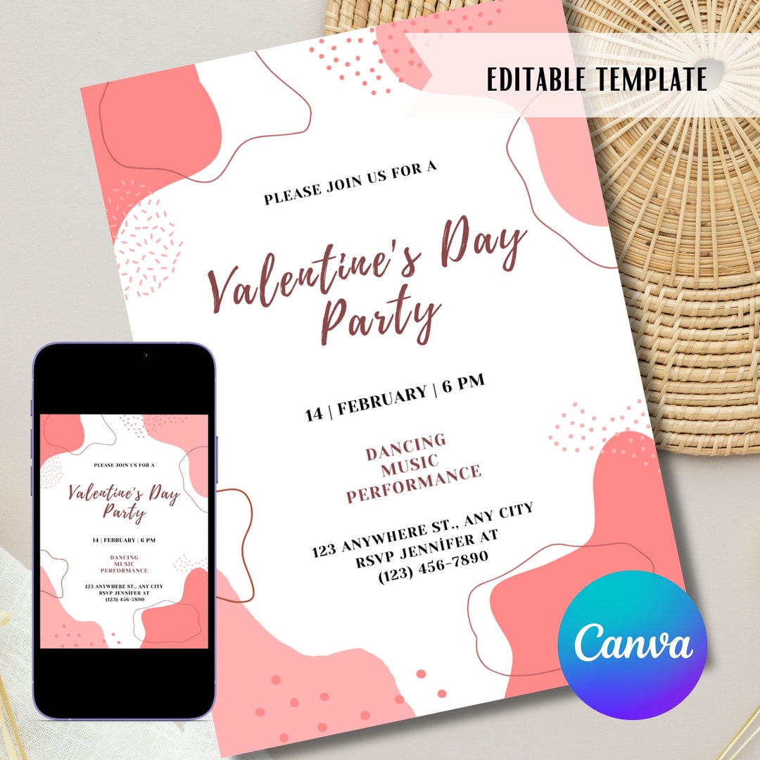 Editable Abstract Valentine Party Invitation, Happy Valentine's Day ...