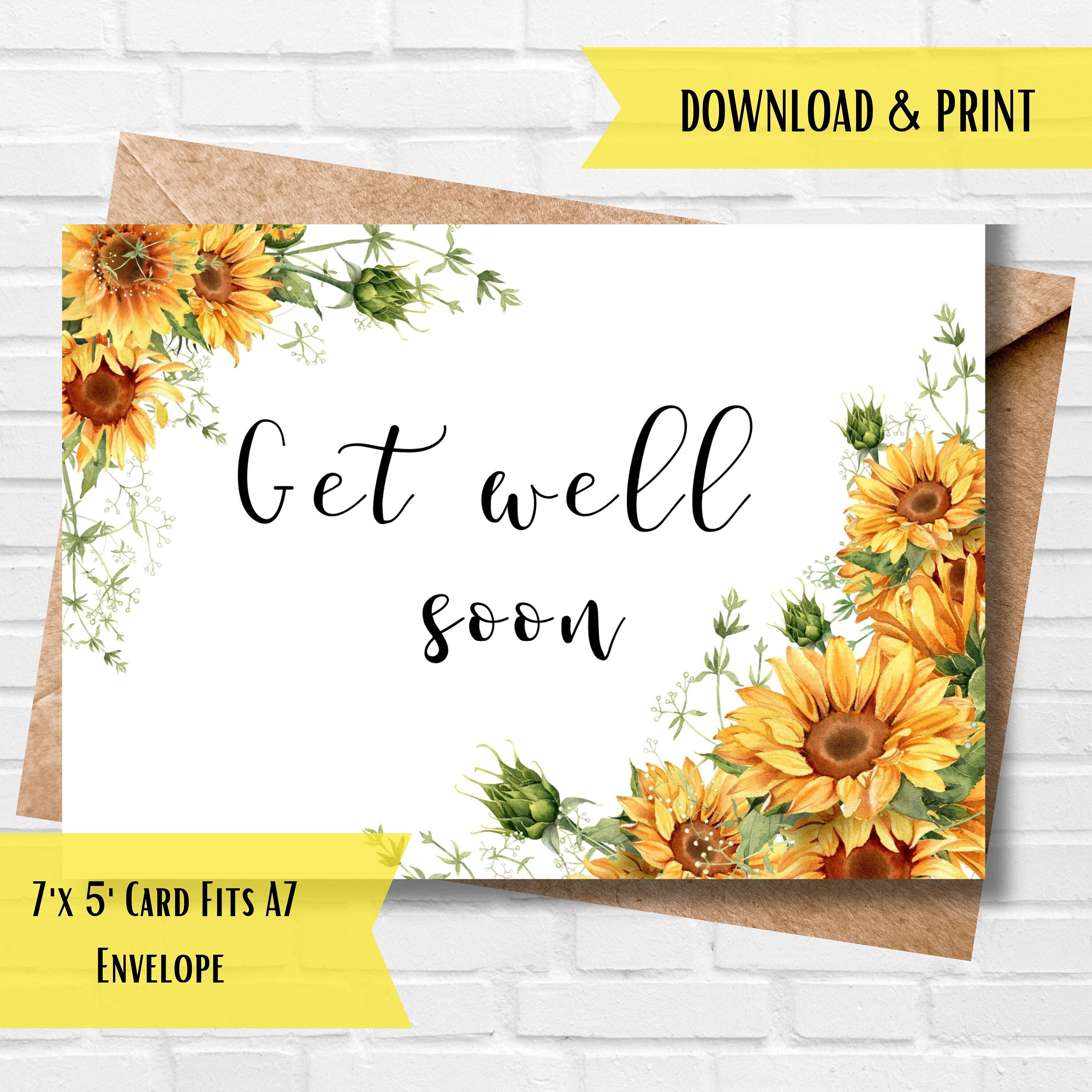 Sunflower Get Well Soon Card, Printable Feel Better Card, Digital ...