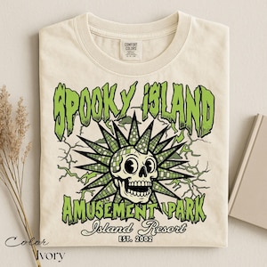 Comfort Colors® Spooky Island Shirt, Retro Halloween Skeleton Tee, Haunted Theme Park Graphic, Nostalgia Horror Gift