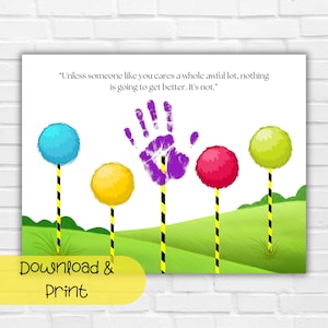 Truffula Trees Handprint Craft, Dr. Seuss Week Activity, The Lorax Tree Art, Read Across America, Printable Seuss Birthday Keepsake
