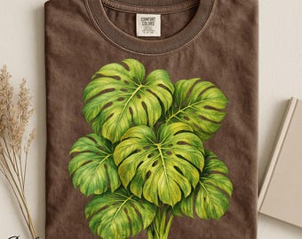 Monstera Leaves Shirt, Botanical Plant Tee, Tropical Houseplant Shirt, Plant Lover Gift, Comfort Colors®