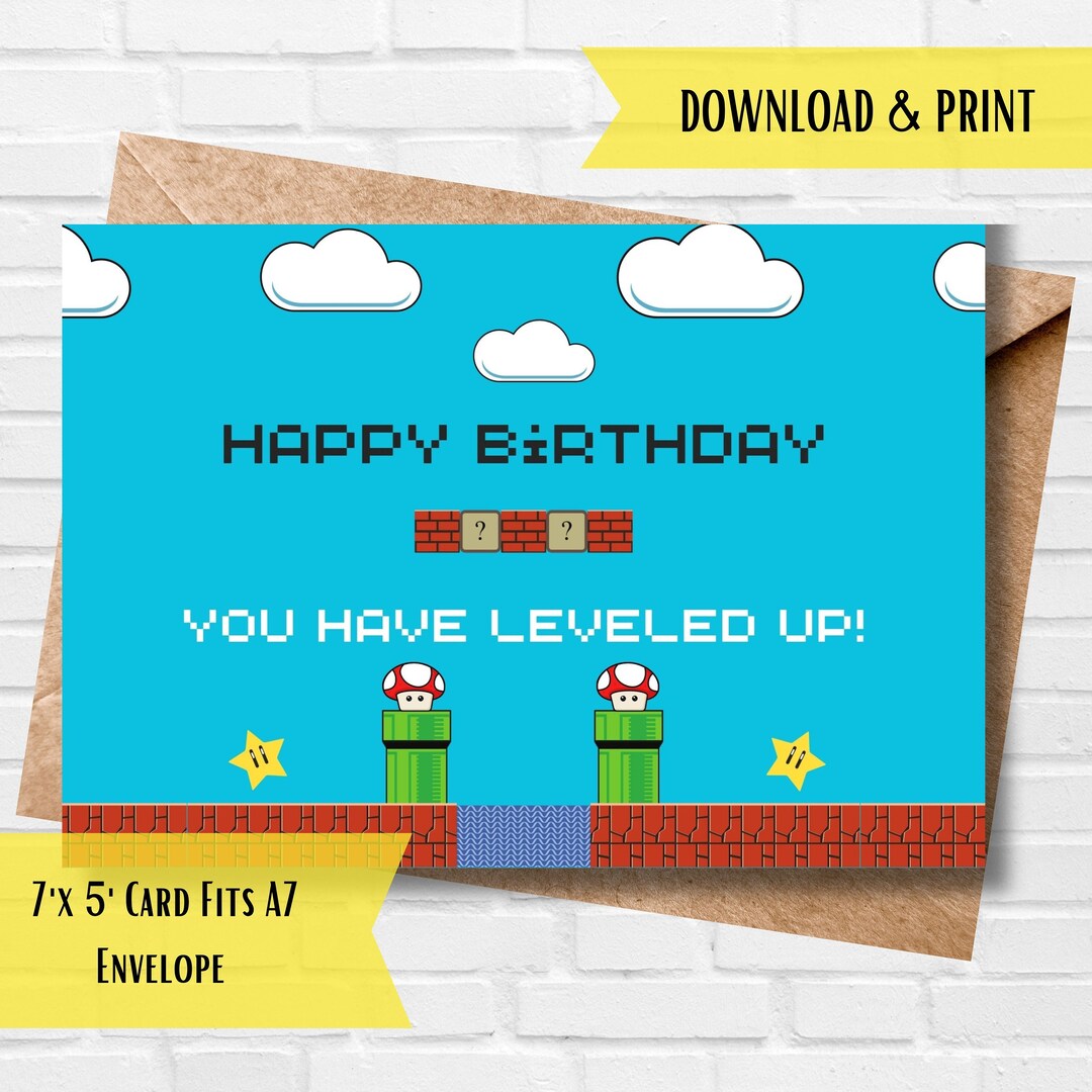 Video Game Birthday Card, Old Gamer Birthday Card, Mario Birthday Card ...