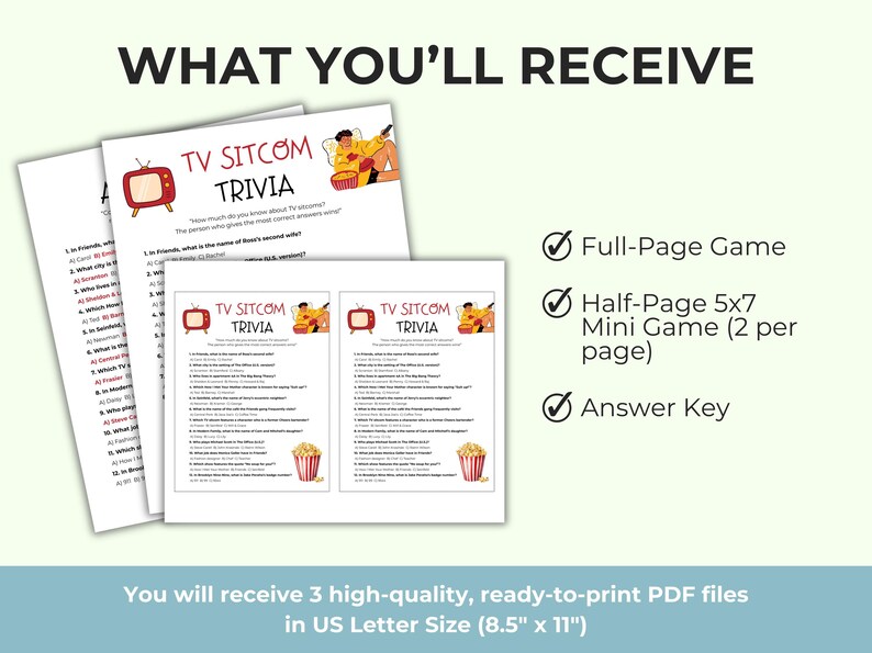 TV Sitcom Trivia Game: Printable Television Quiz for Kids & Adults ...