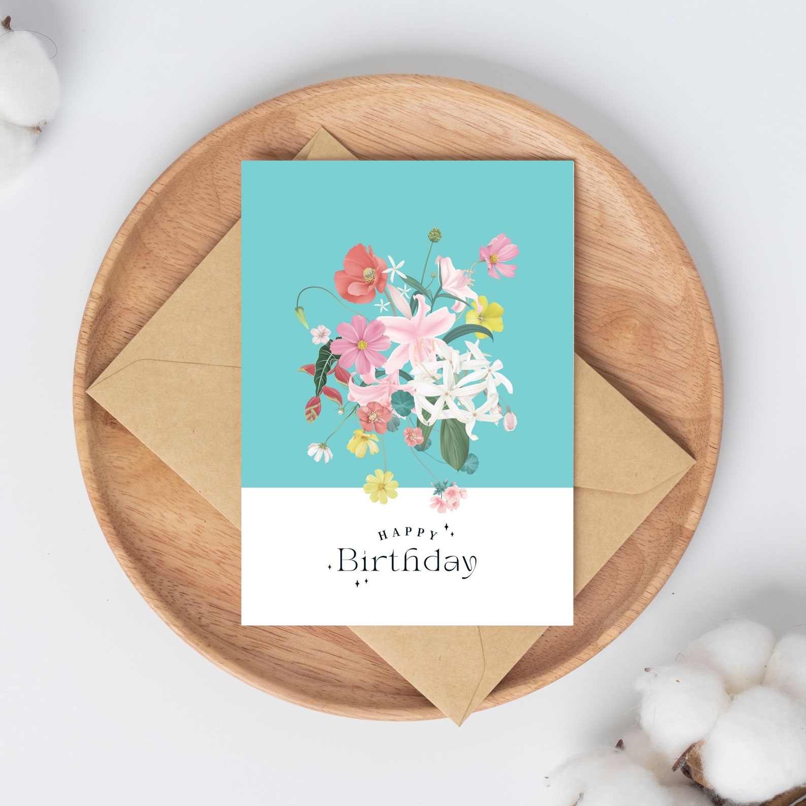 Floral Printable Birthday Card Happy Birthday Bouquet - Etsy