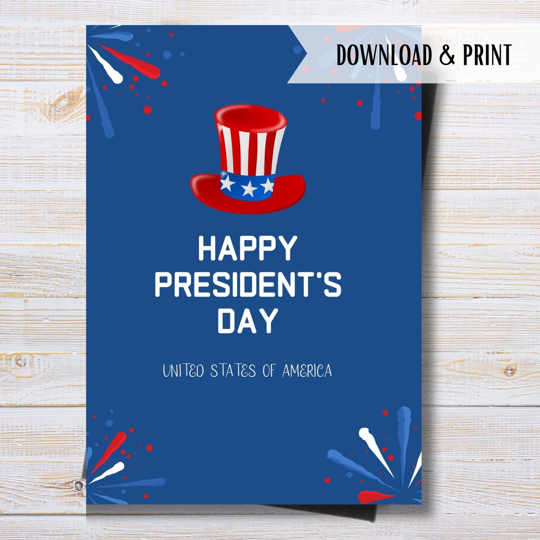 Happy President's Day Card, Printable USA Presidents Card, Washington's ...