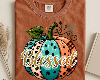 Blessed Pumpkin Shirt, Thanksgiving Comfort Colors Tee, Leopard Pumpkin Fall Shirt, Christian Autumn Gift for Women