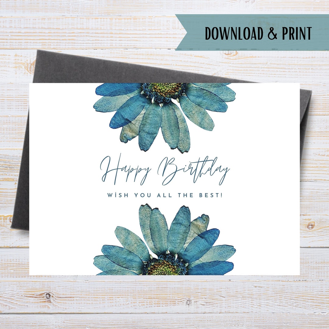 Sunflower Happy Birthday Card / Printable Floral Print / - Etsy