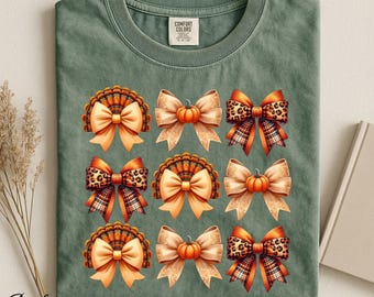 Coquette Thanksgiving Shirt, Leopard Bow Pattern Tee, Turkey Pumpkin Fall Sweatshirt, Girly Gift for Her