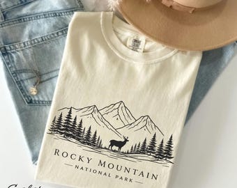 Camiseta de las Montañas Rocosas de Colorado, camiseta con diseño minimalista de alce, regalo para senderismo y acampada