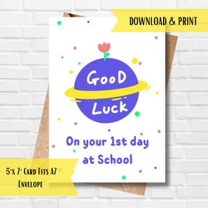 Good Luck at School Card, Happy First Day of School Card, Back to School Card for Student, New School Year Card, Instant Download PDF