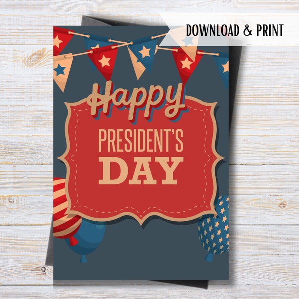 Retro President's Day Card, Printable Happy Presidents Day, USA Flag Card, Washington's Birthday, American Pride Card, Patriotic Holiday