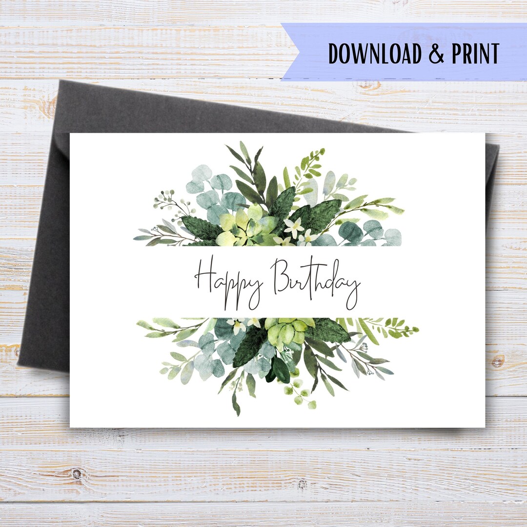Flowers Printable Birthday Card, Watercolor Floral Birthday Card ...