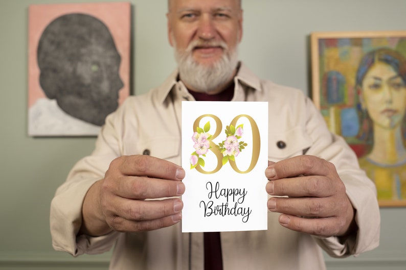 80th Birthday Card Printable 80th Milestone Card Floral - Etsy