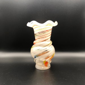 Vase, Murano style vase, Blown glass vase, Small vase, Handblown glass vase, Ruffle rim vase, Vase gift idea, Wedding gift idea, Unique vase