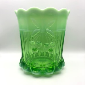 Cookie jar, Utensil crock, Vase, Glass jar, Mosser, Cherry Thumbprint, Mosser glass, Uranium glass,Rare vase,Opalescent glass, Gift idea