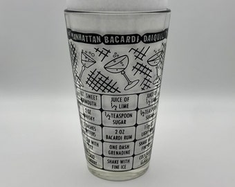 Cocktail shaker, Cocktail shaker glass, Cocktail recipe glass, Vintage cocktail shaker, Vintage barware, Mid century modern barware