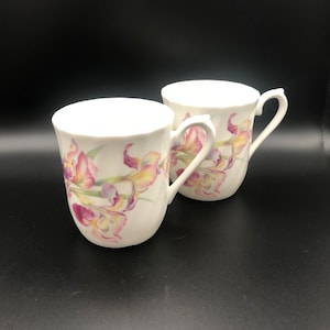 Mugs, Vintage mugs, Bone china, Staffordshire, Vintage Staffordshire china, Flower mug, Tea cups, Gift for tea lover, Gift for plant lover