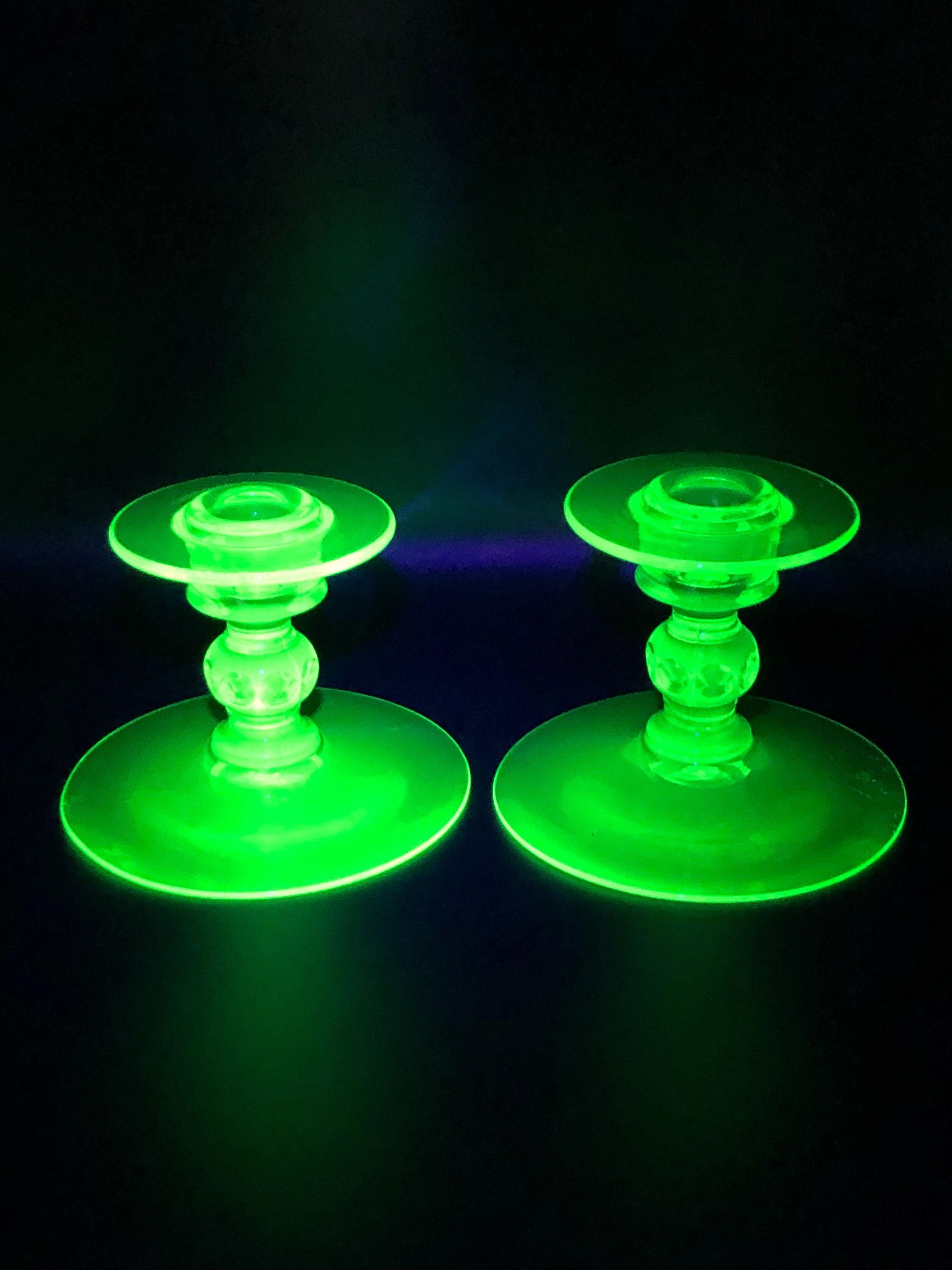 Uranium Glass Radium Glass Glass Candlesticks Uranium Etsy