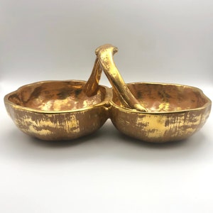 Blumentopf,Doppelschale, Stangl, Stangl Keramik, Gold Blumentopf, Vintage Stangl,Schmuckschale,Weihnachts Konfektschale