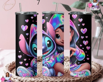 Olika designer av Stitch Tumbler rostfritt stålmugg med sugrör