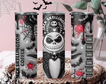 3D Jack Skellington stainless steel tumbler with straw, Halloween tumbler, jack tumbler, Night Before Christmas tumbler, spooky tumbler.