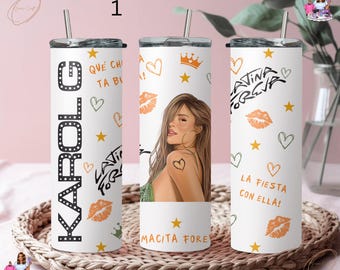 Karol g roestvrijstalen beker met rietje, Karol G-beker, Karol G-beker, Karol G, Bichota gepersonaliseerd cadeau, tropicoqueta, Latina foreva