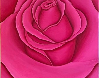 Original Oil Painting: Vibrant Pink Rose Art by Daniella Allen