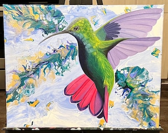 Painting of a hummingbird Original Oil and Acrylic on Canvas by Artist Daniella Allen