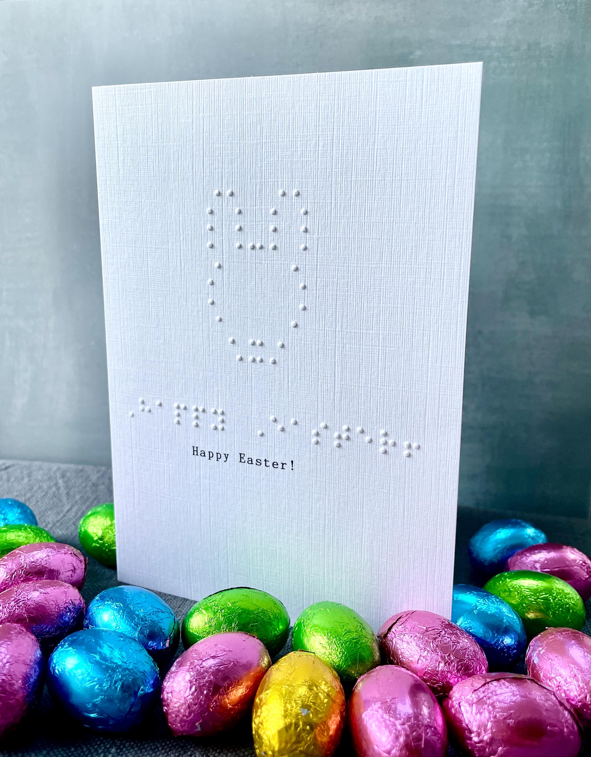 Osterhase in Blindenschrift, Osterhase, personalisierte Karte in Brailleschrift, Frohe Ostern