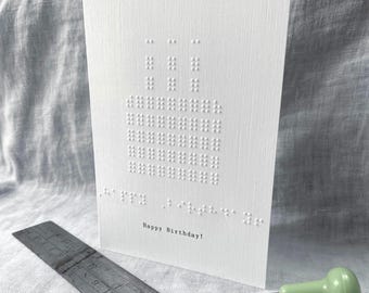 Cartão de aniversário em Braille, design de bolo de aniversário, cartão personalizado em Braille, feliz aniversário