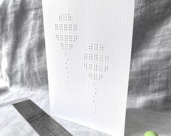 Cartão de aniversário em Braille, design de balões de aniversário, cartão personalizado em Braille, feliz aniversário