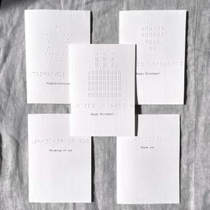 Pacote múltiplo de 5 cartões de felicitações em Braille, aniversário, obrigado, pensando em você, parabéns,