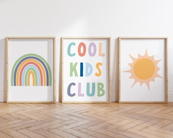 Cool Kids Club Set of 3 Playroom Printable wall art | Kids Rainbow Playroom Decor, Sun Playroom Print, Playroom Decor, Colorful Nursery Art