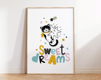 Scandi sweet dreams Printable wall art | Inspirational Sayings Poster, kids room wall Decor, Kids Room poster, minimal kids room decor