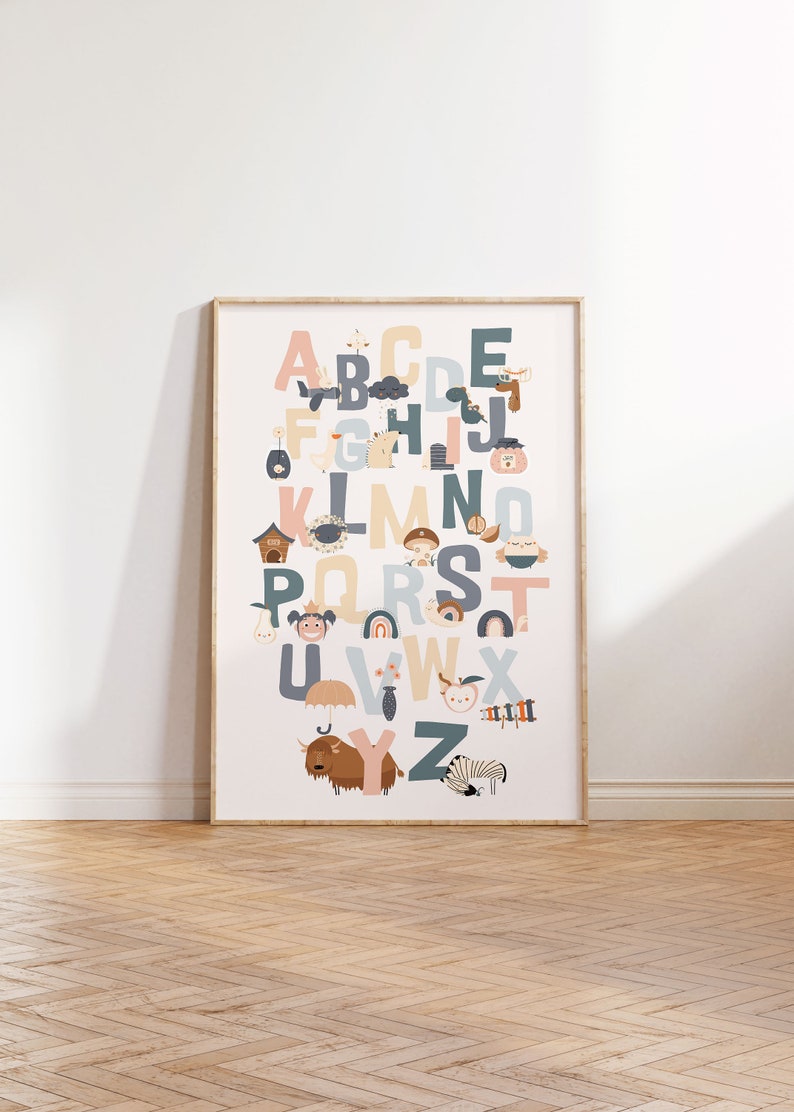 Animals Alphabet Print, Nursery Alphabet Poster, Animals Print, Animal Decor, Girls Boys Bedroom Decor, Educational Posters, playroom print image 3