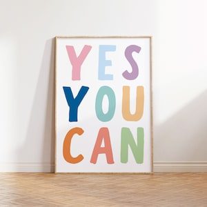 Yes You Can Printable wall art Inspirational Poster For Kids Room Decor, Kid Affirmations Educational Poster Daily Affirmations image 1