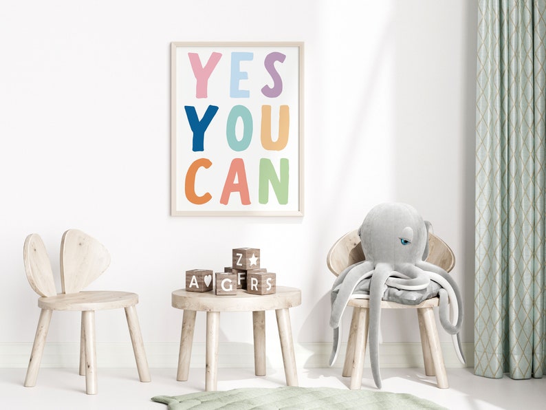 Yes You Can Printable wall art Inspirational Poster For Kids Room Decor, Kid Affirmations Educational Poster Daily Affirmations image 3