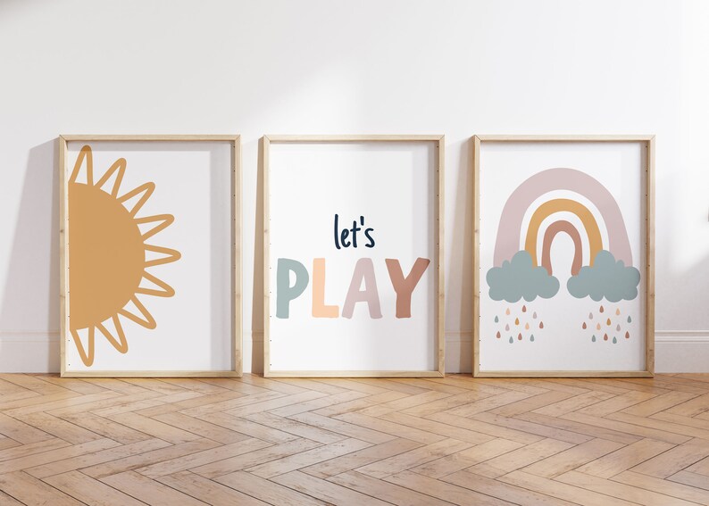 Lets Play Set of 3 Playroom Printable Wall Art Playroom Wall Decor