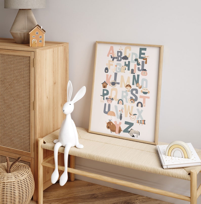 Animals Alphabet Print, Nursery Alphabet Poster, Animals Print, Animal Decor, Girls Boys Bedroom Decor, Educational Posters, playroom print image 1
