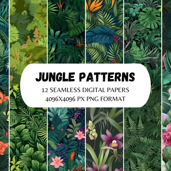 12 Seamless designs, Botanic jungle pattern set (Downloadable images)