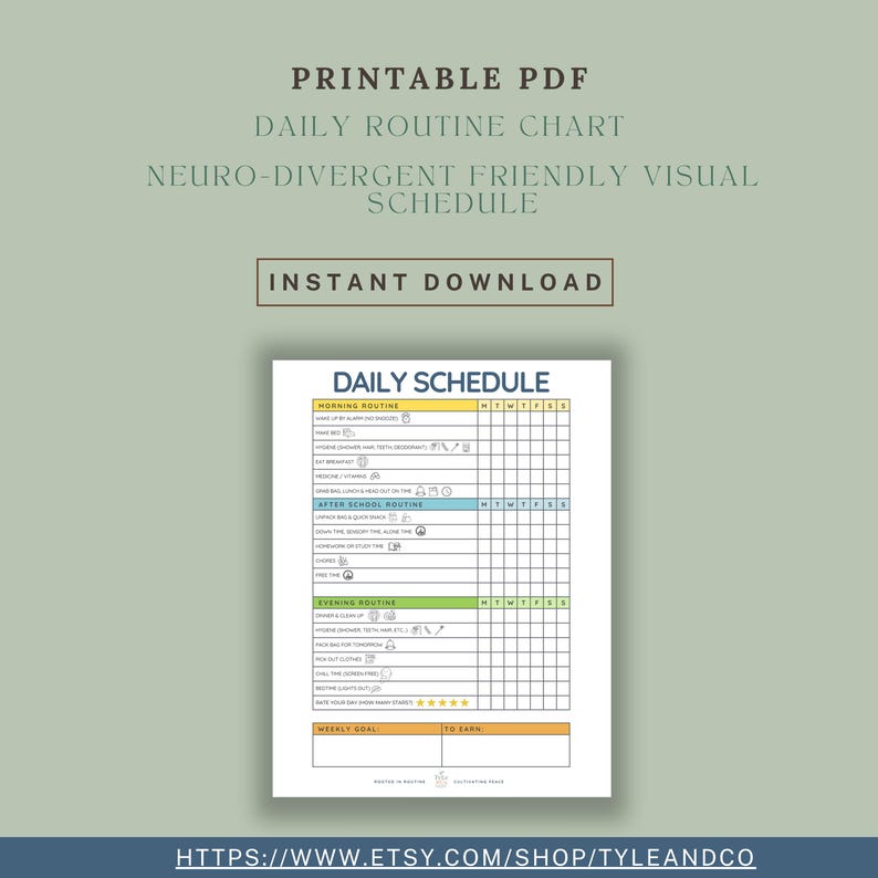 Printable Daily Routine Chart for Teens & Tweens Neurodivergent ...