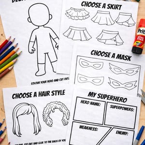 Printable Superhero Girl Craft Kit | Kids Activity | Make Your Own Hero | Screen Free Fun