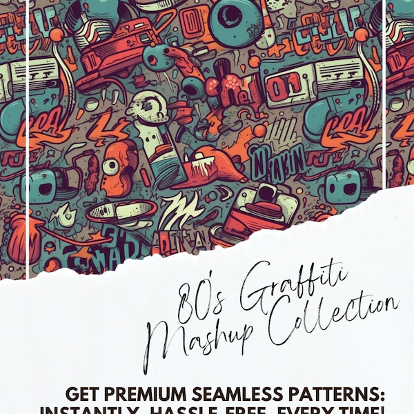 80's Graffiti Mashup Collection -- Seamless Pattern, Seamless File, Commercial Use, Urban Art Style, Don't Starve