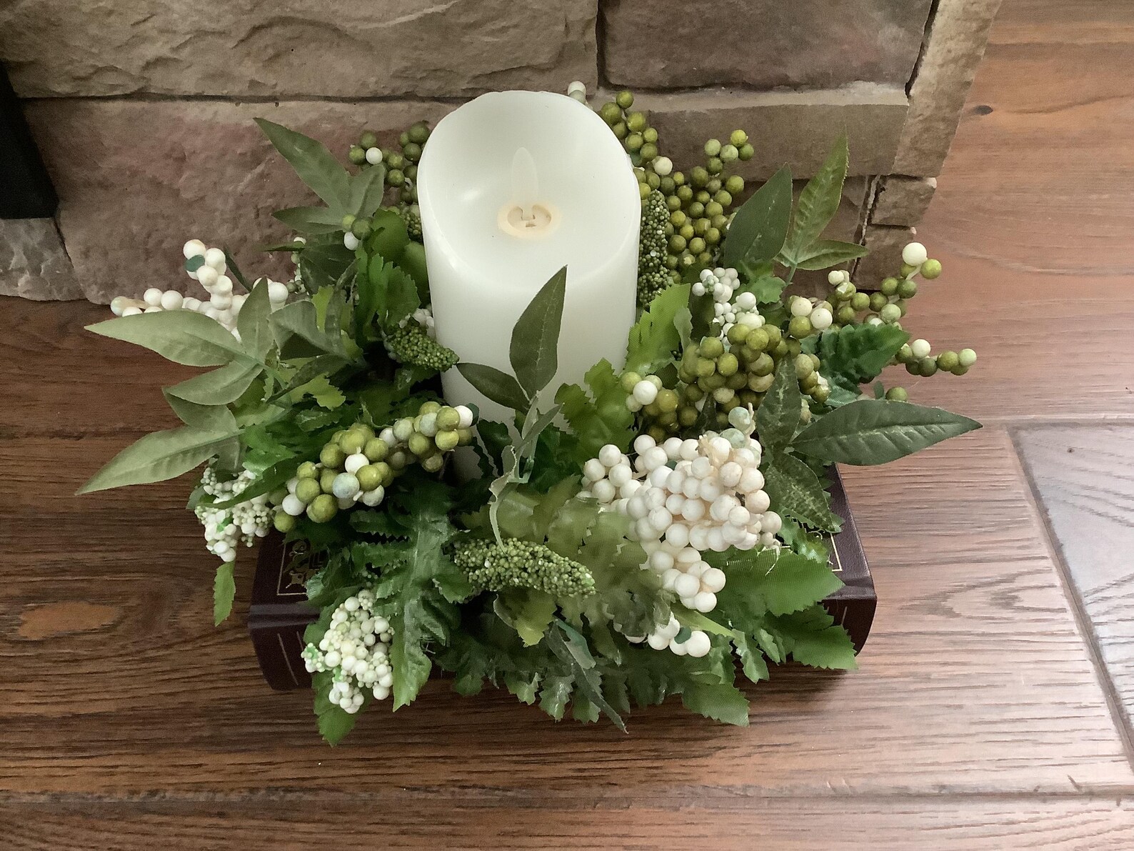 All Season Wreath Everyday Wreath Mini Candle Ring Wreath White Green ...