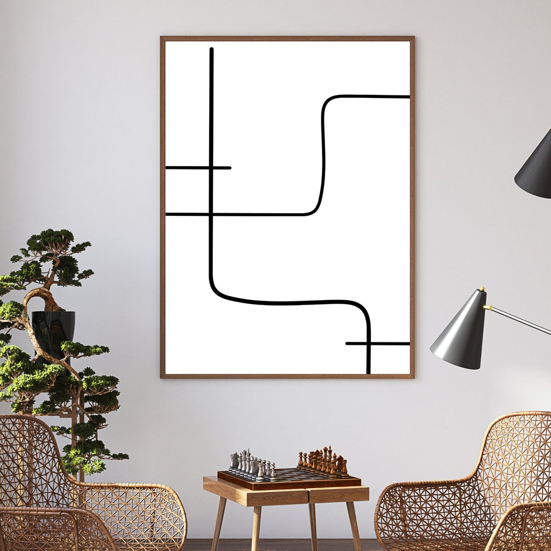 Black and White Line Art Geometric Line Wall Art Modern Etsy